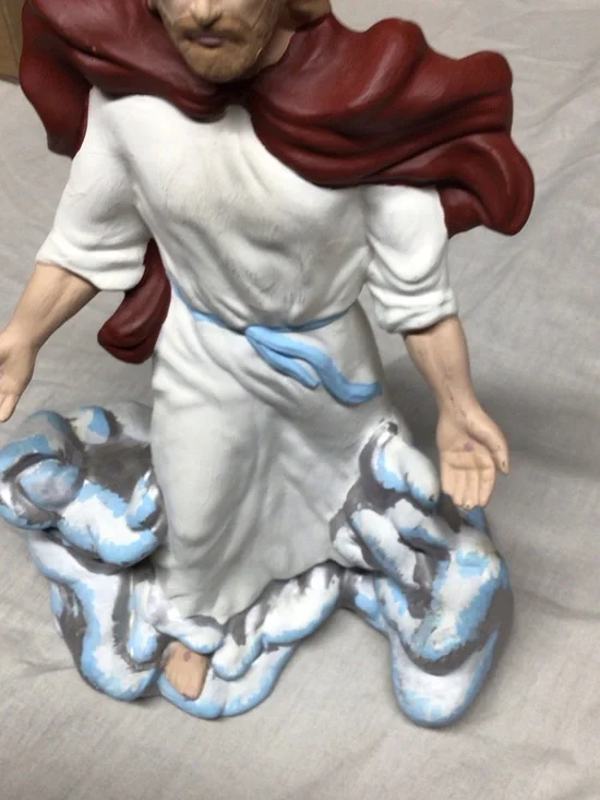 White and Maroon Ceramic Religious Figurine with Blue Accents - Picture 4 of 6